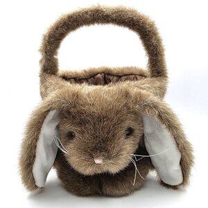 Bearington Collection Brown Easter Buddy Bunny Rabbit Plush Basket Satin Lining